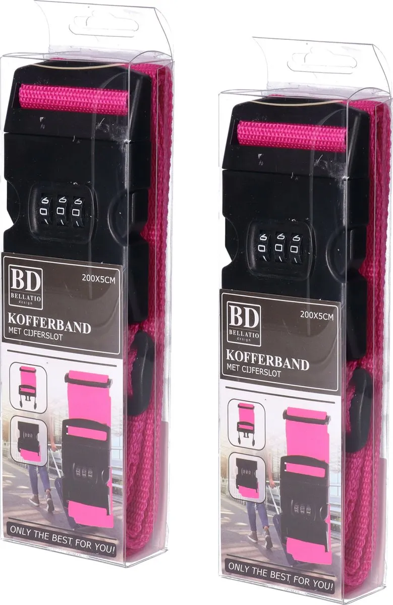 Bellatio Design Bagageriem Roze - 2 Stuks - 200x6cm