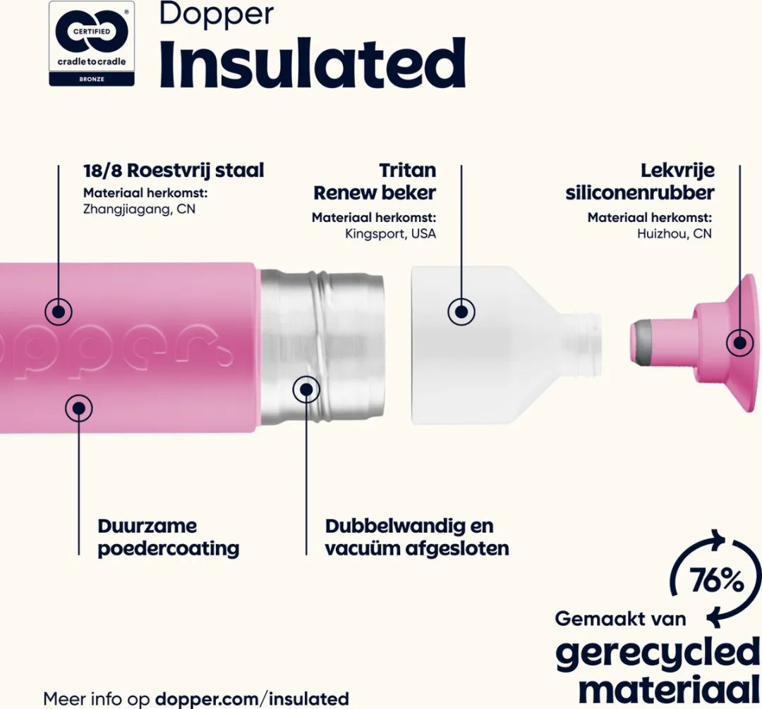 Dopper Insulated 6859 Drinkfles 350ml - Pelican Pink - afbeelding 6 van 6