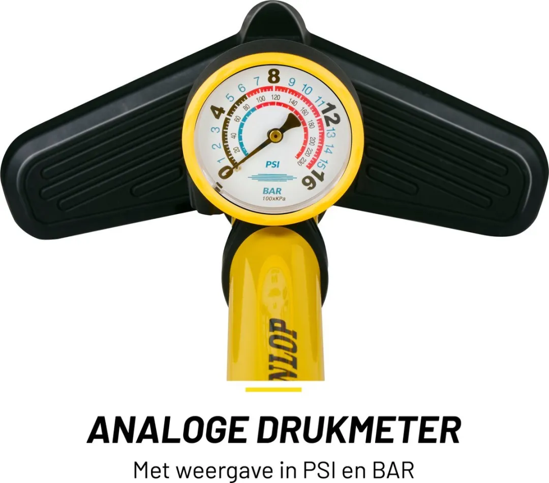 Dunlop Fietspomp met Drukmeter - 180 PSI - Geel