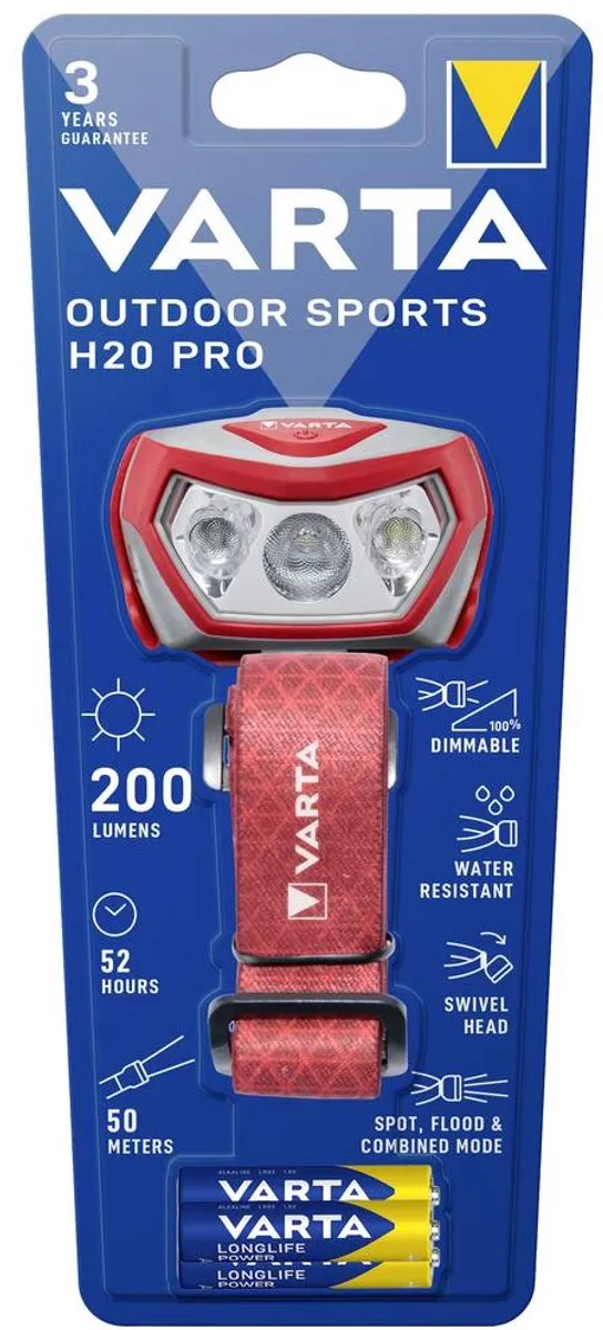 Varta Outdoor Sports H20 Pro Hoofdlamp - Rood - IPX4 - afbeelding 6 van 6
