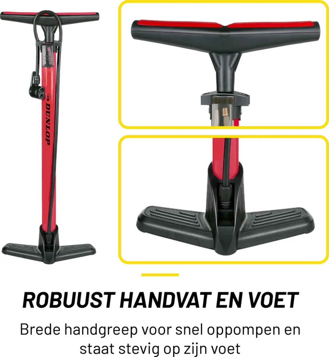 Dunlop Fietspomp - 1x Adaptoren voor Dunlop/Schrader/Presta - Zwart