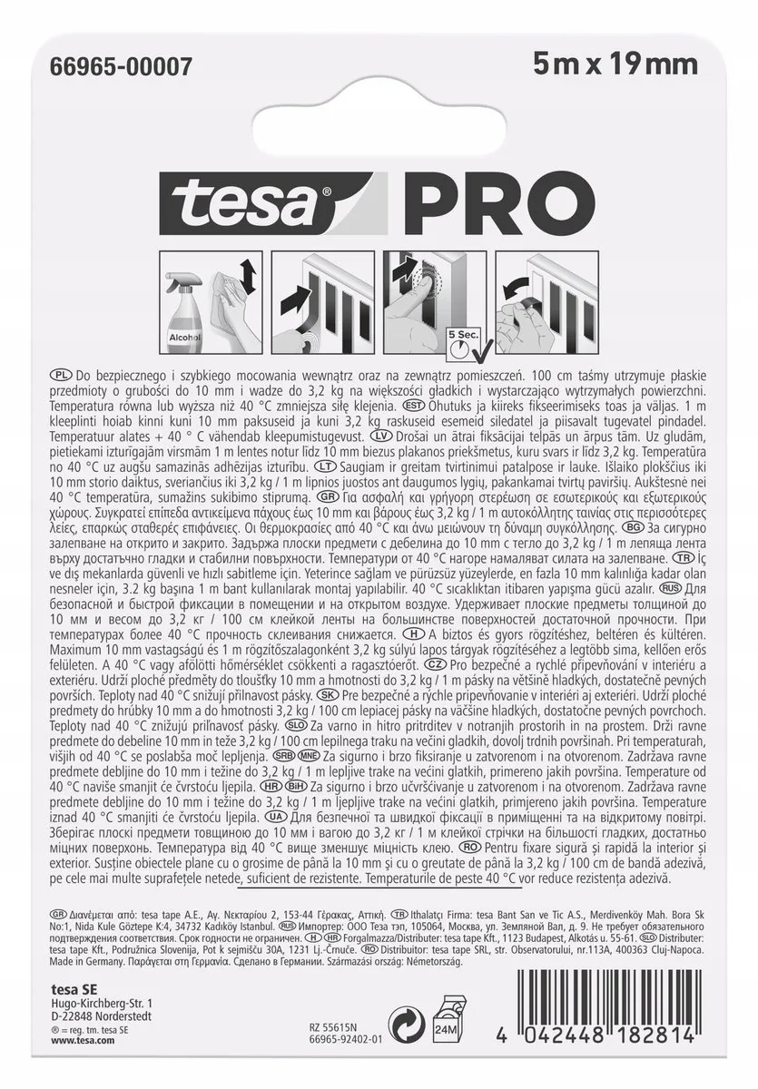 Tesa PRO Transparante Montagetape 5m x 19mm - UV-bestendig