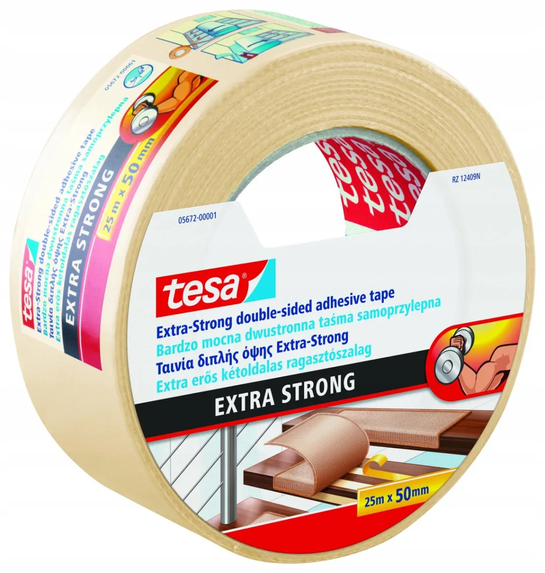Tesa Extra Strong Tweezijdige Tapijtband 25m x 50mm - Wit