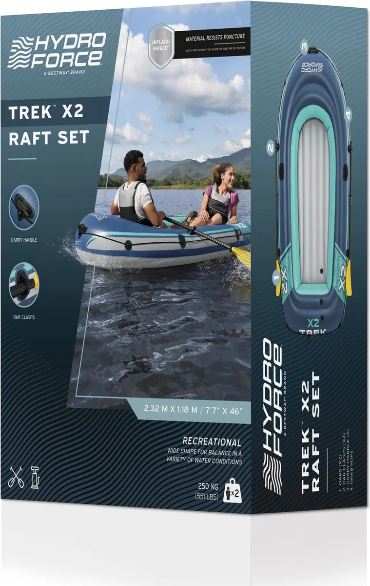 Bestway Hydro Force Trek X2 Opblaasbare Raft 2 Personen - 2,32m - Blauw/ Groen - afbeelding 4 van 6