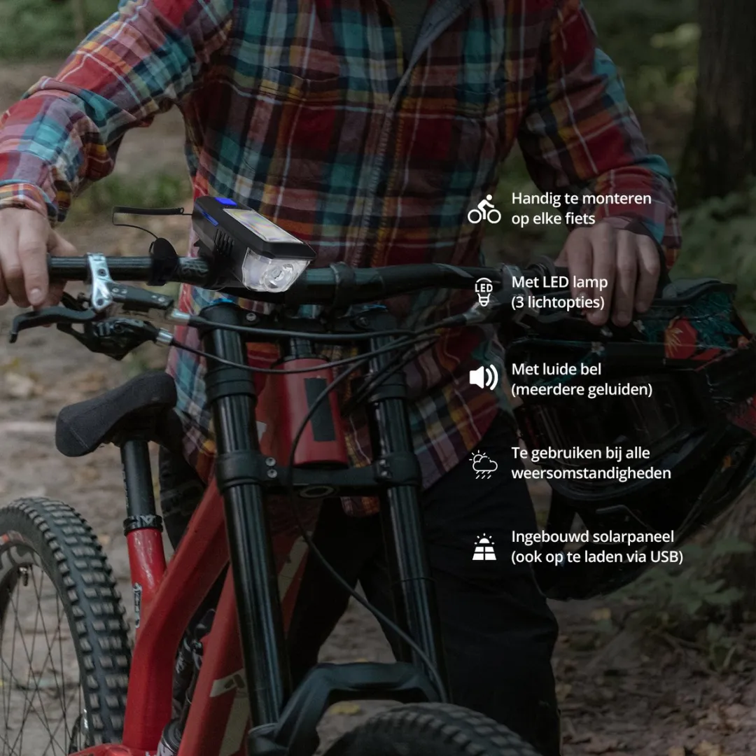 FlinQ Solar Fietsverlichting USB Oplaadbaar - 1 Lux - Zwart/Blauw