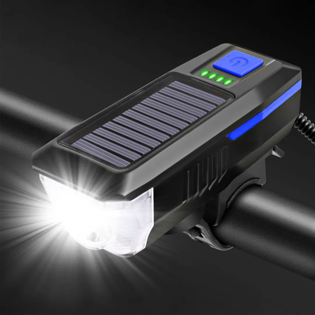 FlinQ Solar Fietsverlichting USB Oplaadbaar - 1 Lux - Zwart/Blauw
