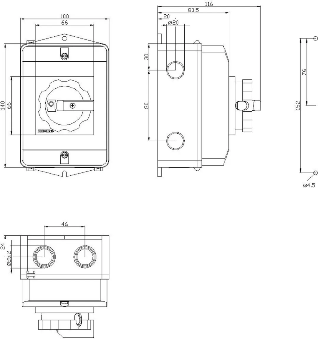 Siemens 3LD20641GP51 Relais - 3-polig 16A Zwart
