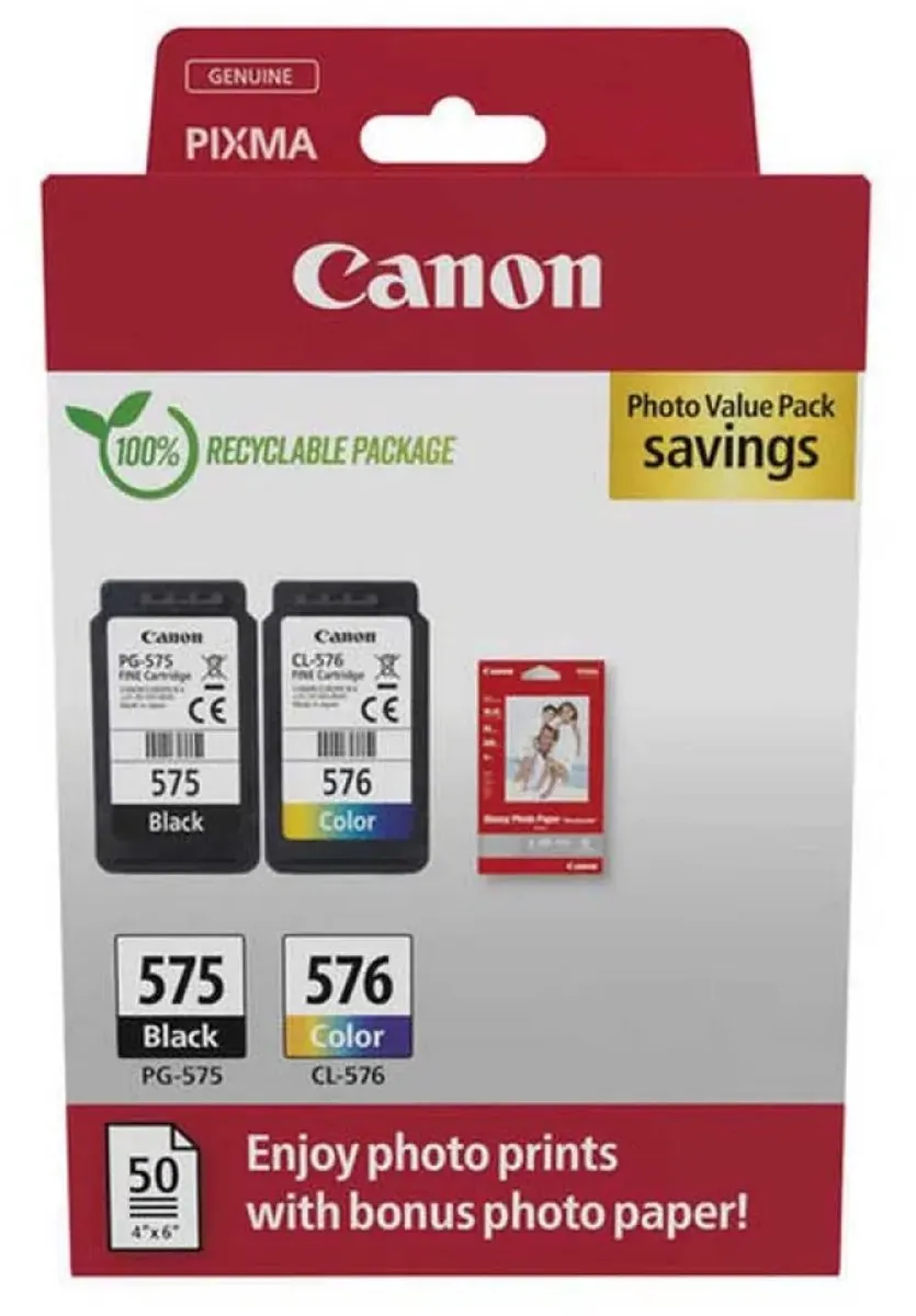 Canon PG-575 + CL-576 Inktcartridges - 50x Glossy fotopapier
