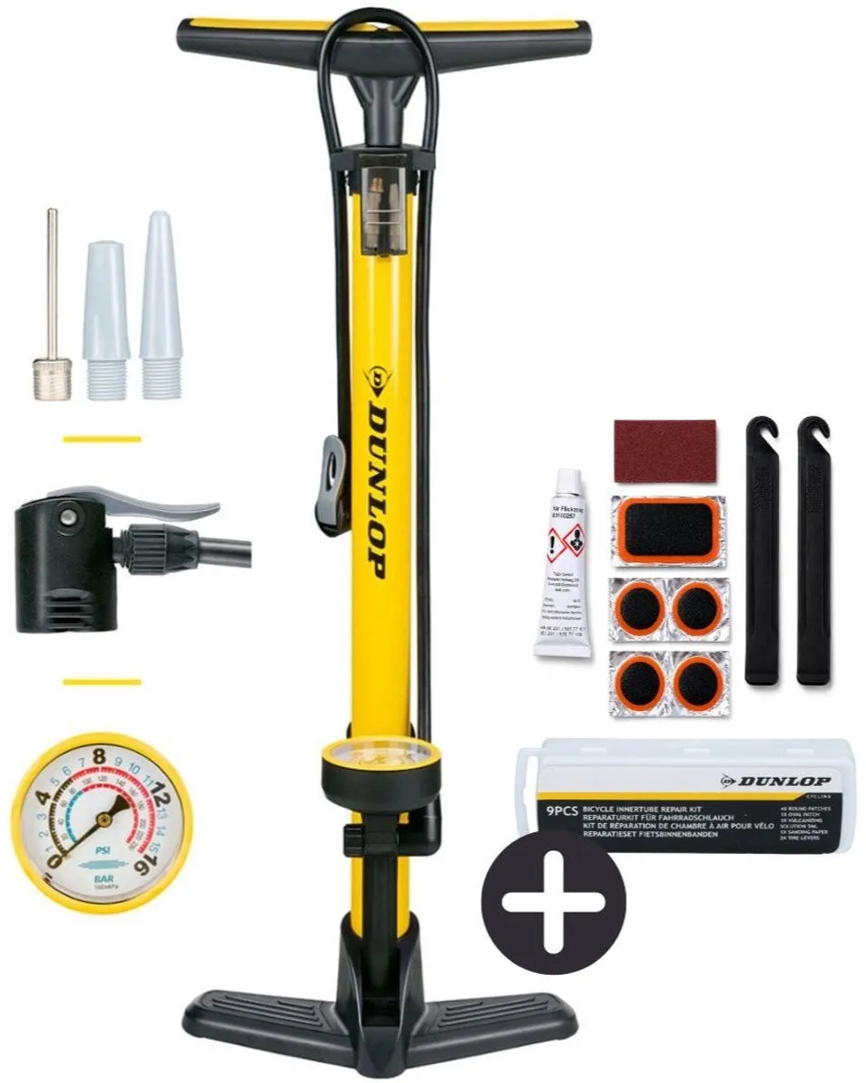 Dunlop Fietspomp met Drukmeter 9-delig