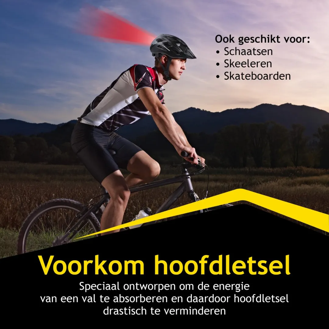 Dunlop Mountainbike Helm L - LED Verlichting - Zwart