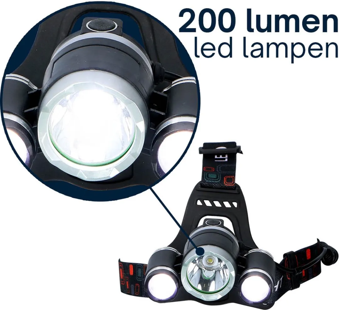 Grundig Hoofdlamp LED Oplaadbaar 200 Lumen - Zwart