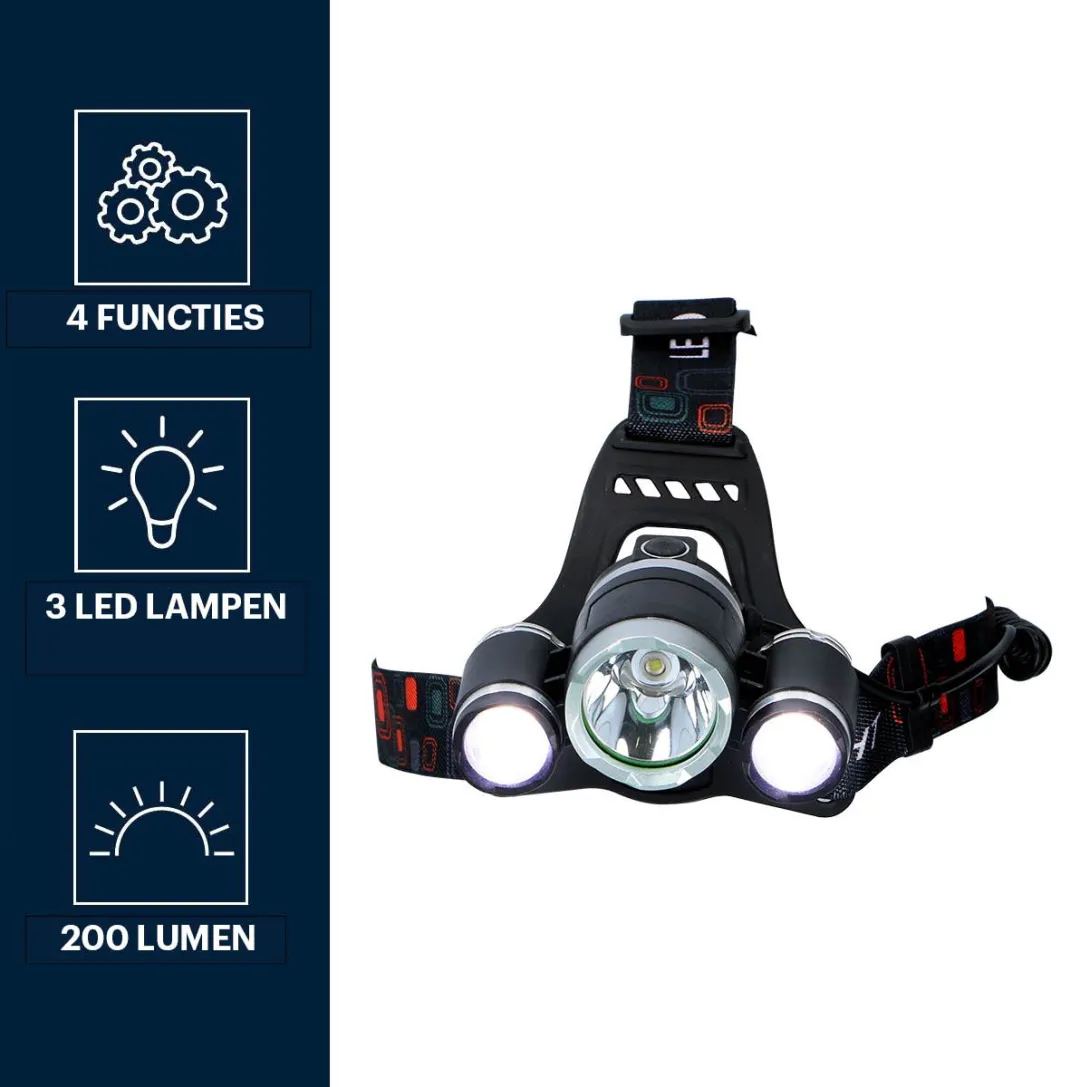 Grundig Hoofdlamp LED Oplaadbaar 200 Lumen - Zwart