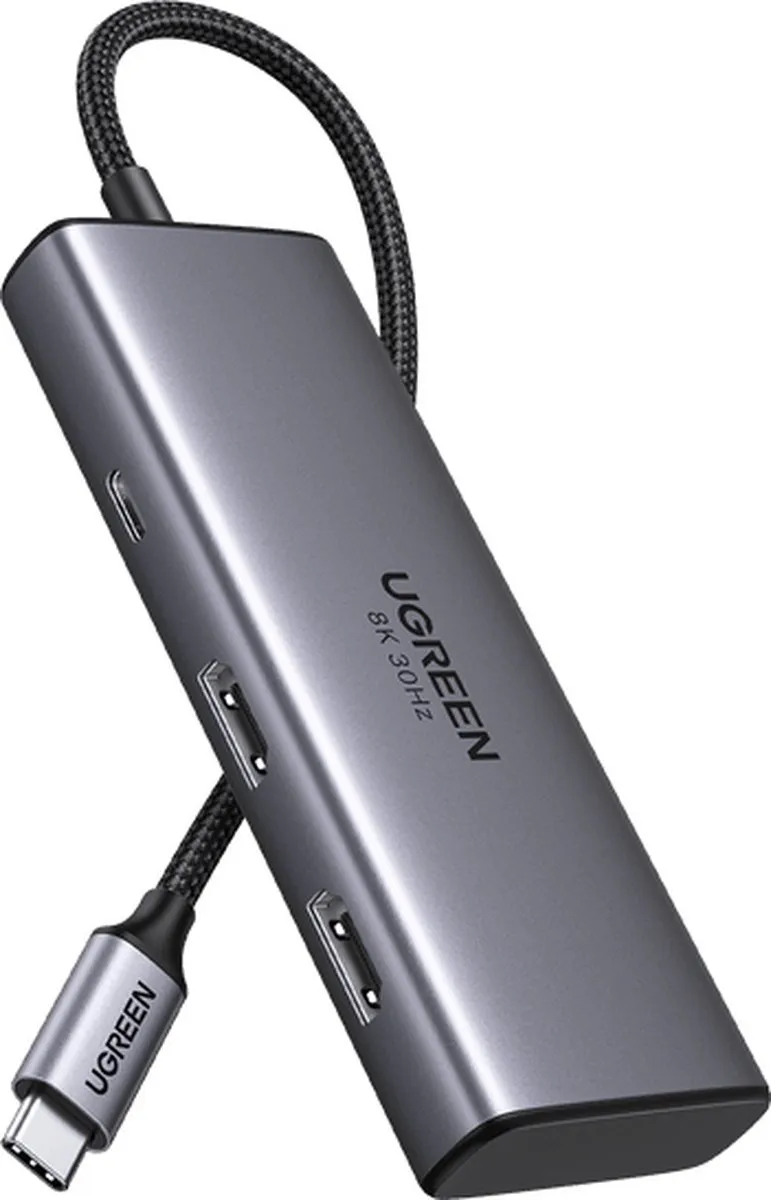 UGREEN Adapter Hub USB-C 6-in-1 - 2x HDMI, USB-C PD, 2x USB-A 3.0 - Zilver
