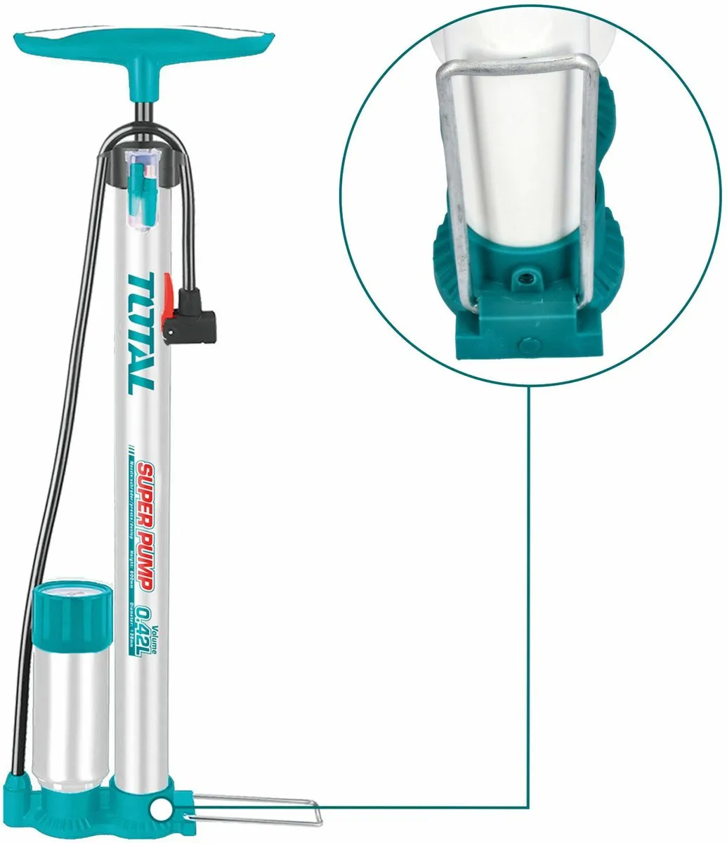 Total Fietspomp Metaal - Zilver/Blauw - Met Manometer