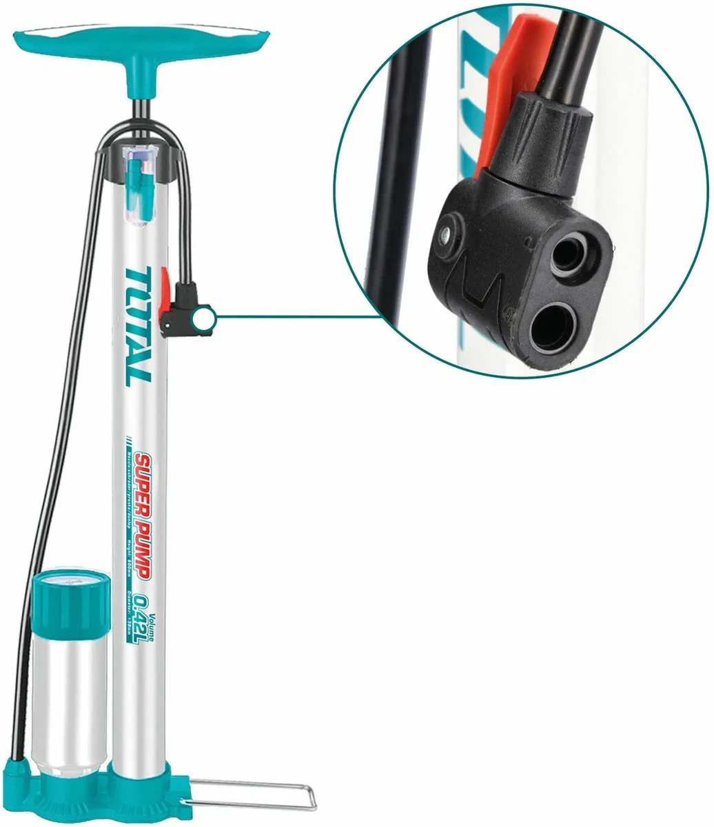 Total Fietspomp Metaal - Zilver/Blauw - Met Manometer