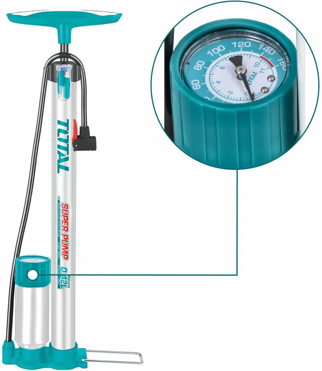 Total Fietspomp Metaal - Zilver/Blauw - Met Manometer
