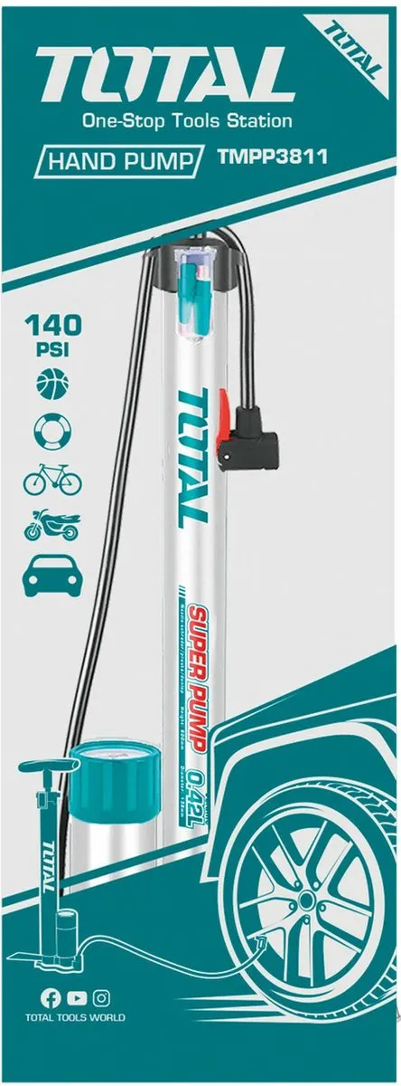 Total Fietspomp Metaal - Zilver/Blauw - Met Manometer