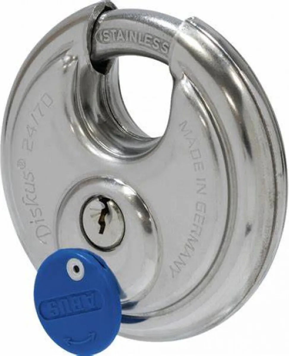 ABUS Discushangslot - 70mm - RVS - met blauwe beschermkap (Verpakt in blister)