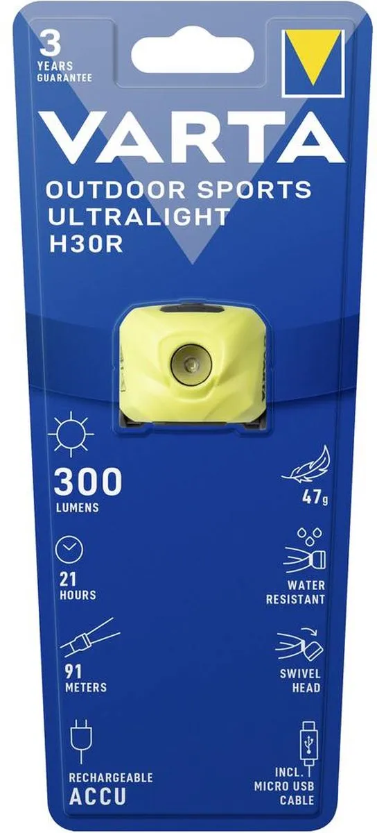 Varta Outdoor Sports Ultralight H30R Hoofdlamp - Lime - afbeelding 6 van 6