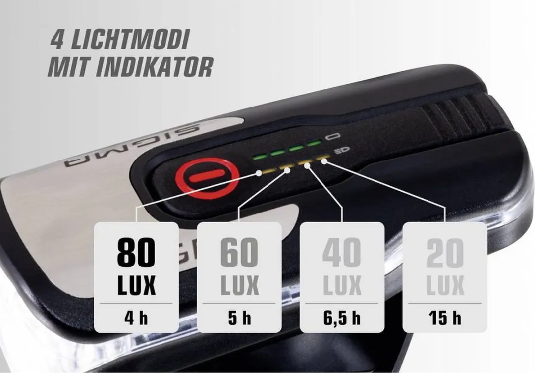 Sigma Aura 80 USB Fietslamp - 80 Lux - Zwart/zilver