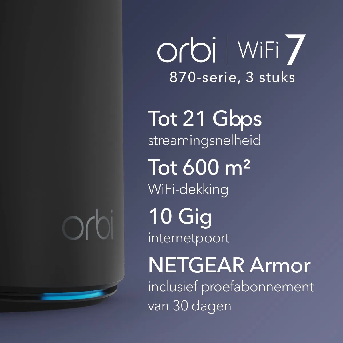 Netgear Orbi RBE873B Mesh WiFi 7 Tri-Band 3-Pack - Zwart