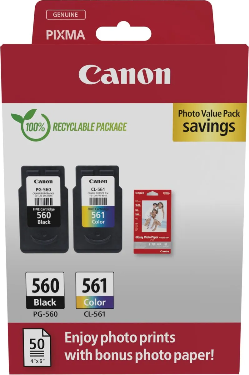 Canon PG-560/CL-561 Inktcartridge - 2 Stuks - Zwart/Cyaan/Magenta/Geel