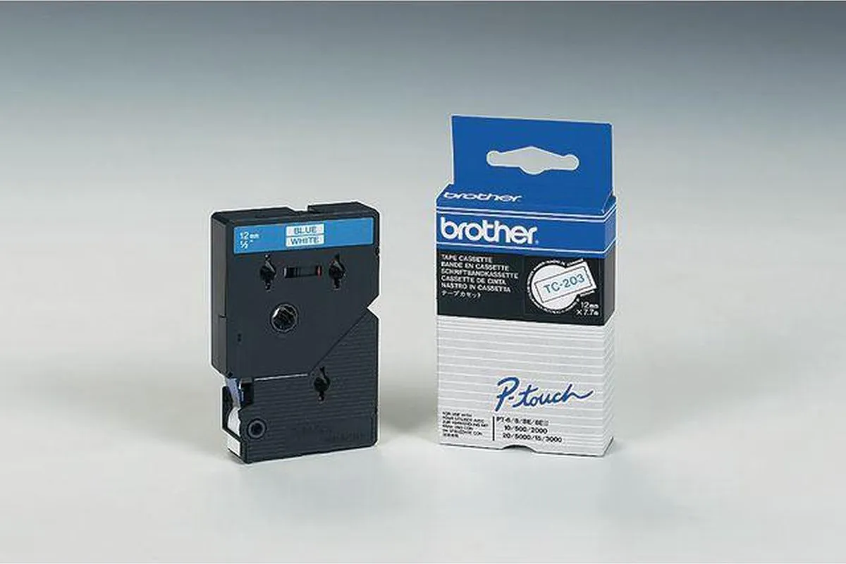 Brother TC-203 Labelcartridge - 7.7ml - Blauw op wit