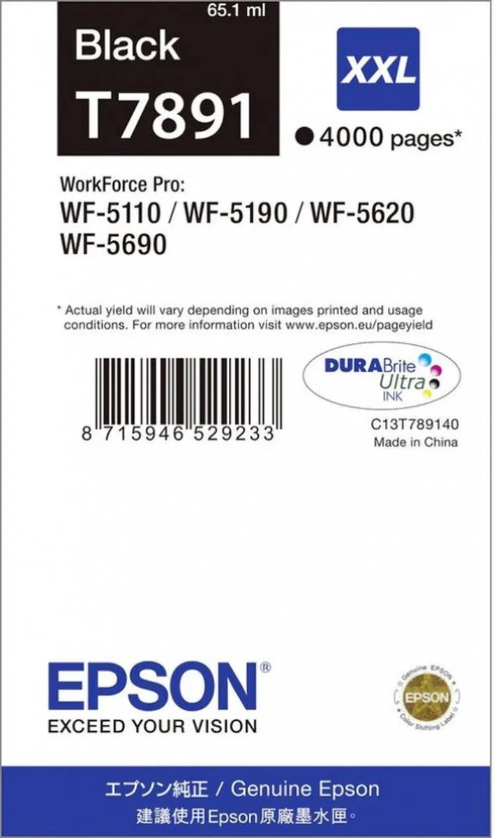 Epson T7891XXL Inktcartridge - 4000 pagina's - Zwart