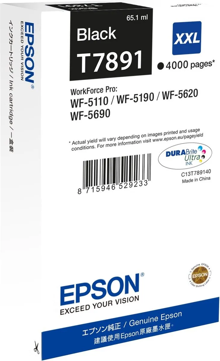 Epson T7891XXL Inktcartridge - 4000 pagina's - Zwart