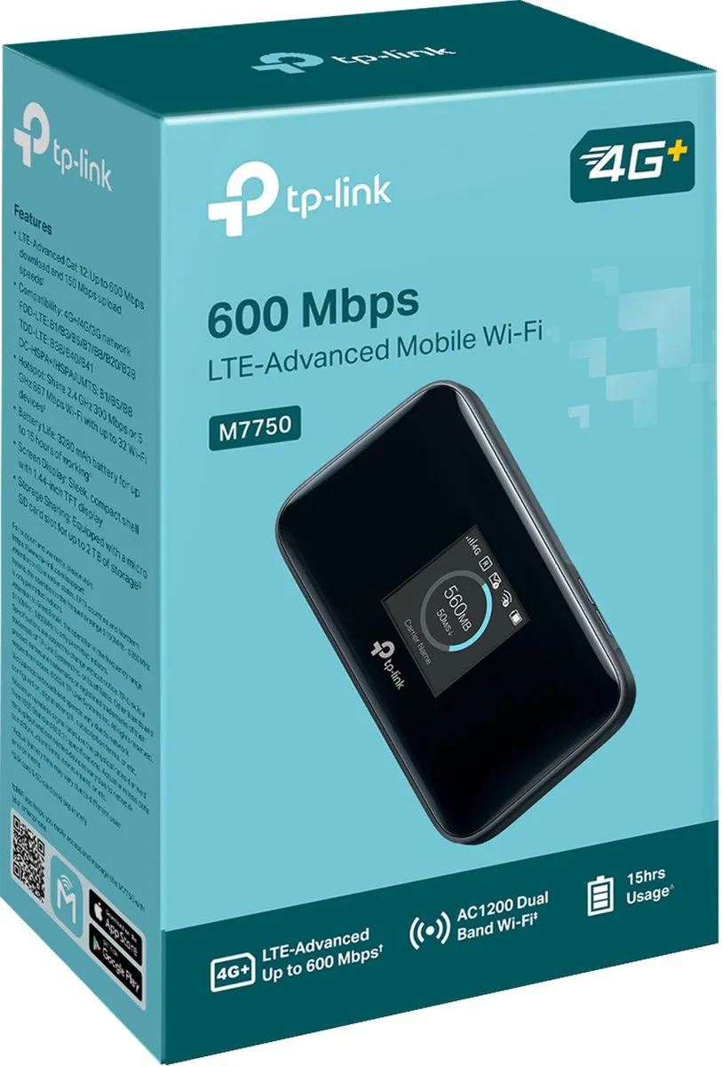 TP-Link M7750 Mobiele WiFi Router - 600 Mbps - Zwart