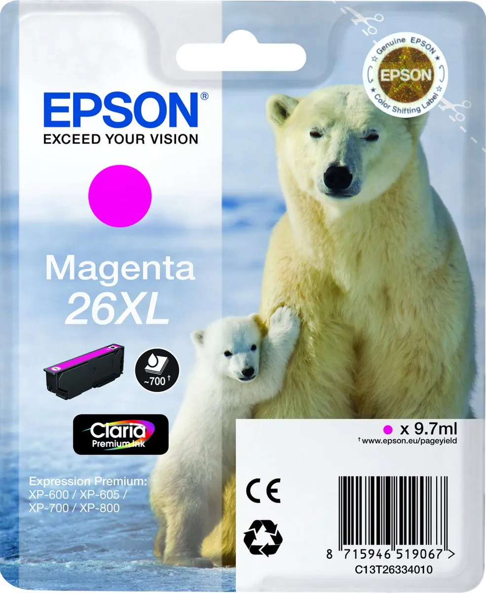 Epson 26XL Magenta Inktcartridge C13T26334010 - 700 pagina's