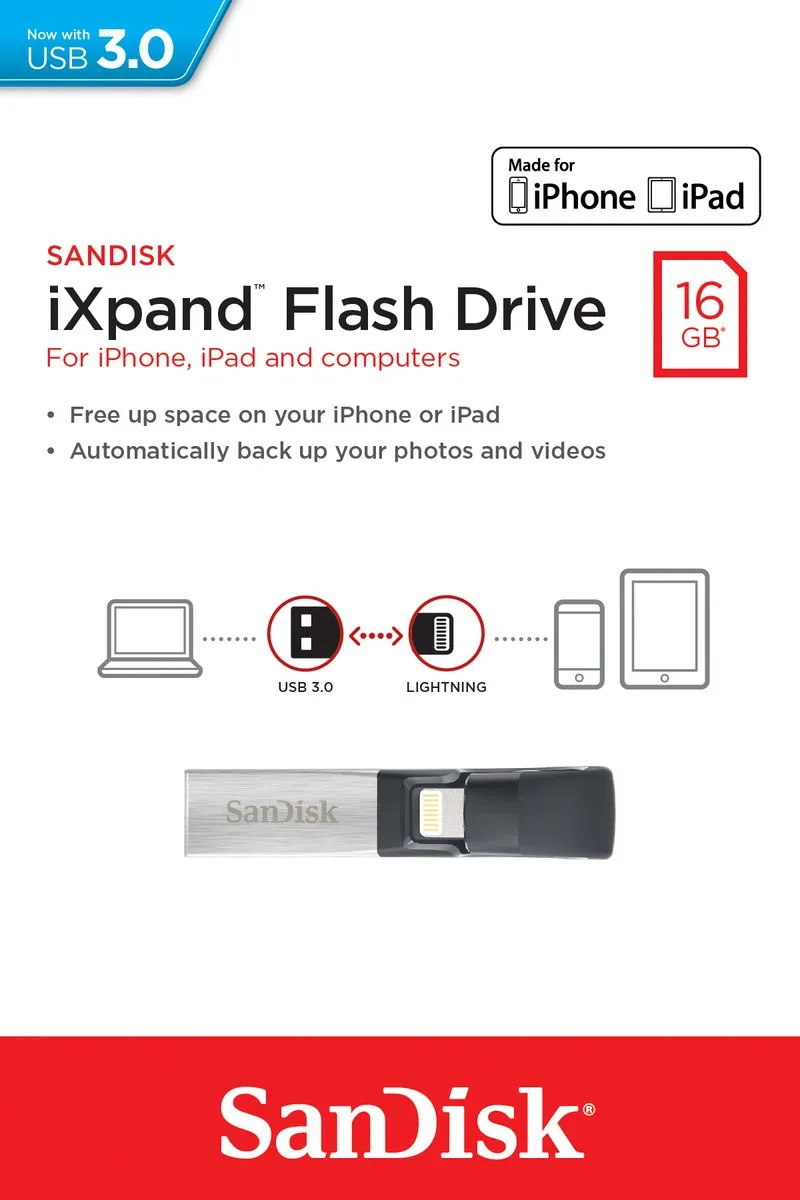 SanDisk iXpand SDIX30C-016G-GN6NN USB-stick 16GB - Zwart/Zilver