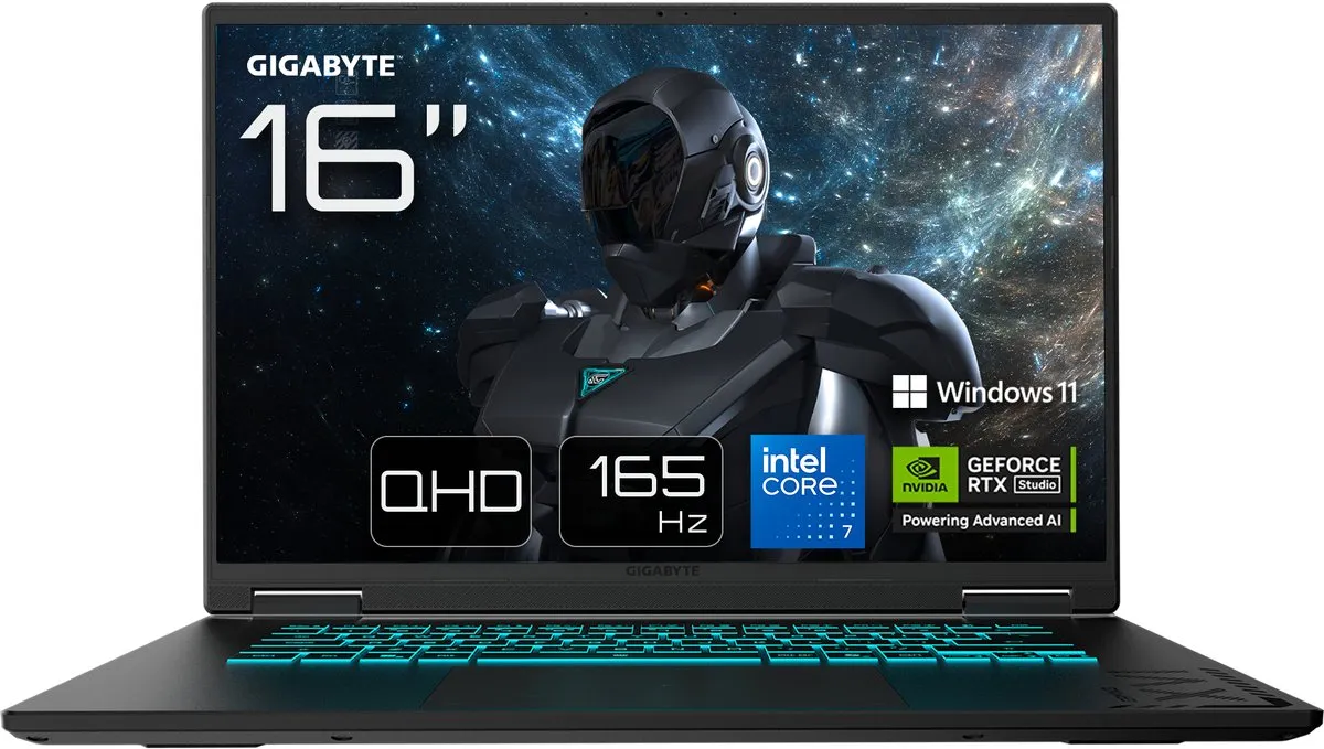 GIGABYTE GAMING A16 PRO DXHG4BECC4SH laptop Intel Core 7 240H 40,6 cm (16") Quad HD+ 32 GB LPDDR5x-SDRAM 1 TB SSD NVIDIA GeForce RTX 5070 Ti Wi-Fi 6E (802.11ax) Windows 11 Home Zwart