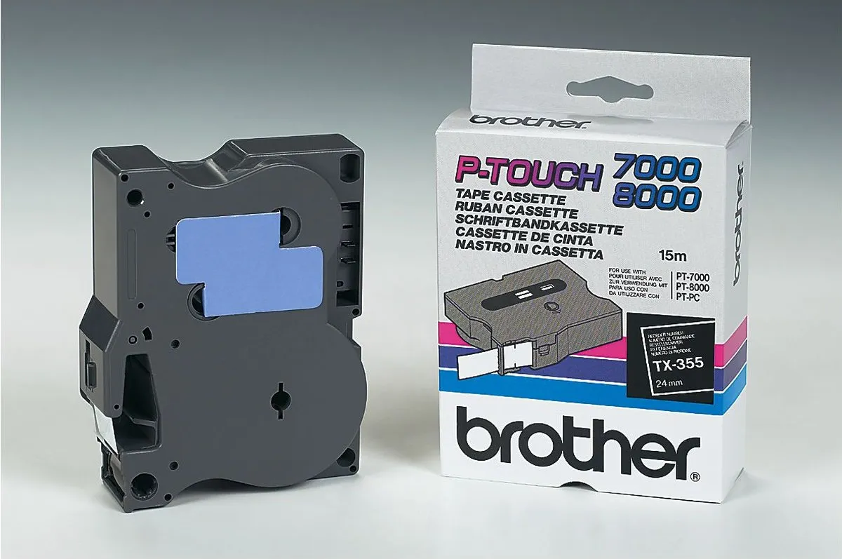 Brother TX-355 Labelrol 24mm Wit op zwart - 50m