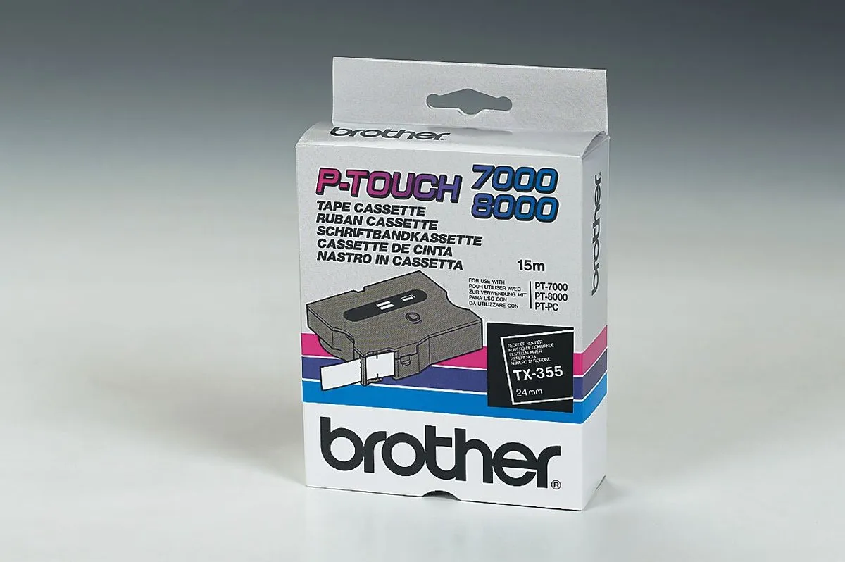 Brother TX-355 Labelrol 24mm Wit op zwart - 50m