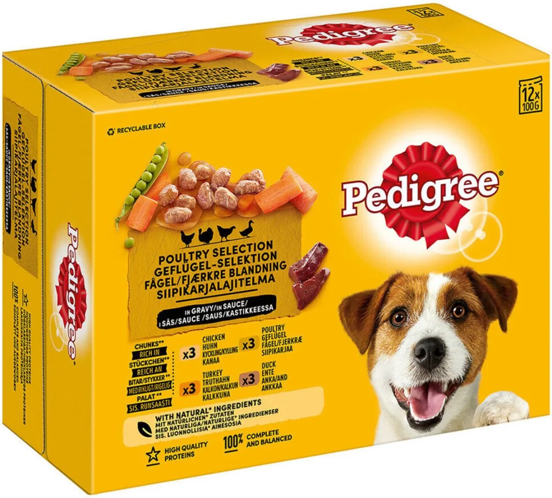 Pedigree Adult Hondenvoer in Saus Gevogelte - 48 Stuks (12x100g)