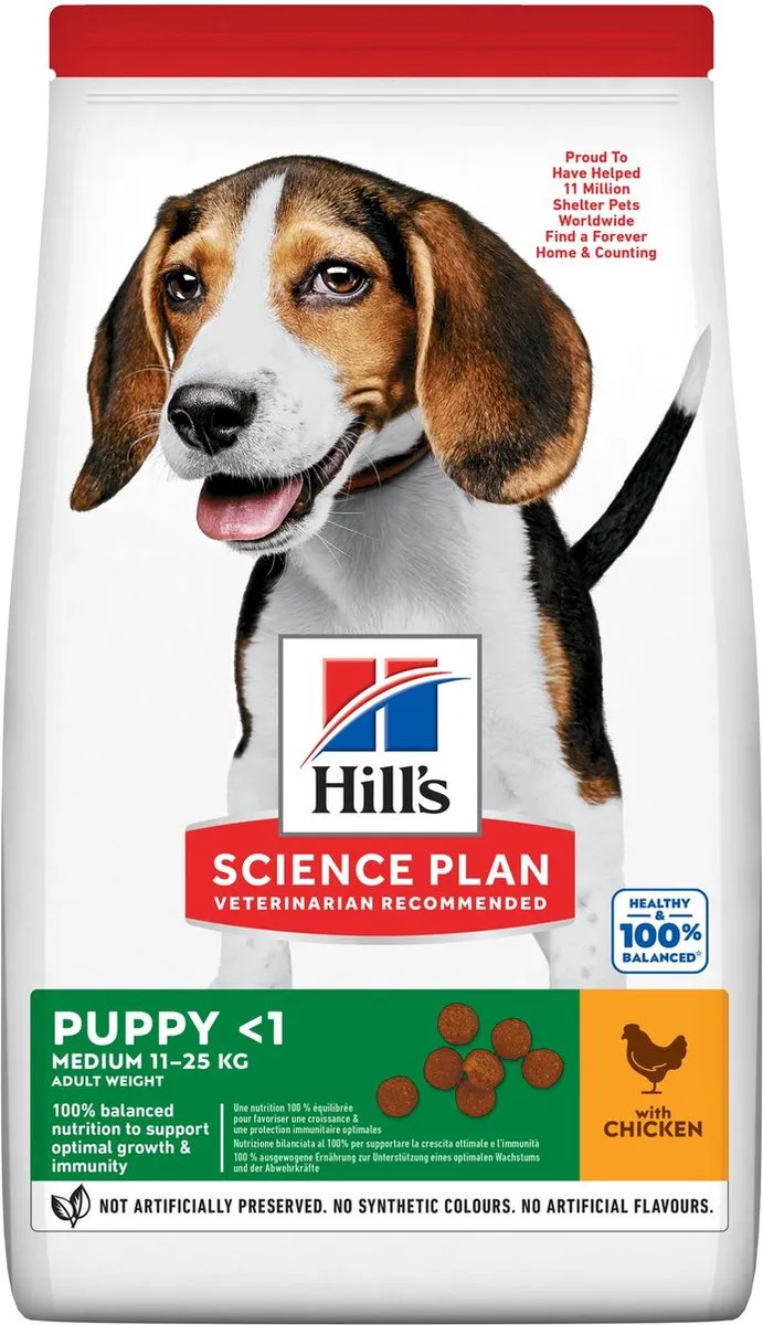 Hill's Medium Puppyvoer Kip 800g - 4 Stuks