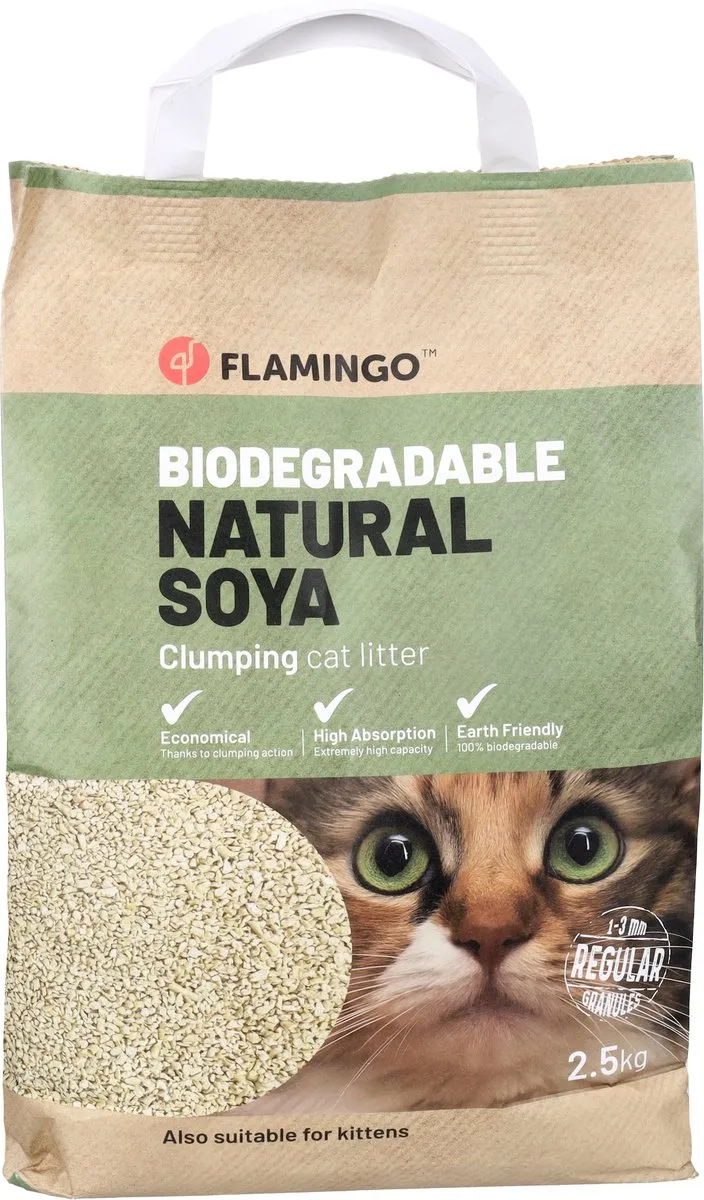 Flamingo Soja Kattenbakvulling Medium Klonterend 2,5kg