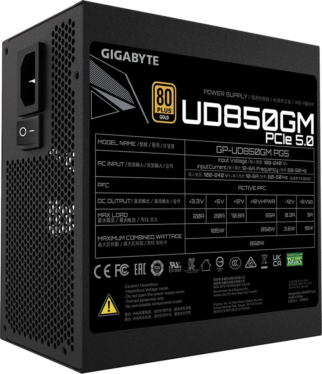 Gigabyte GP-UD850GM PG5 V2.0 Voeding 850W - Volledig modulair - Zwart