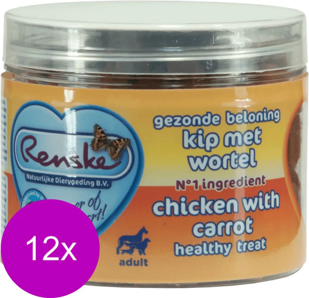 Renske Gezonde Beloning Hartjes 100g - 12 Stuks Kip & Wortel