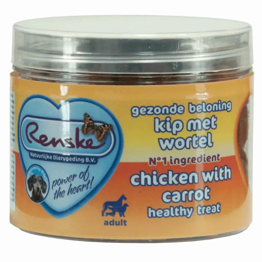 Renske Gezonde Beloning Hartjes 100g - 12 Stuks Kip & Wortel