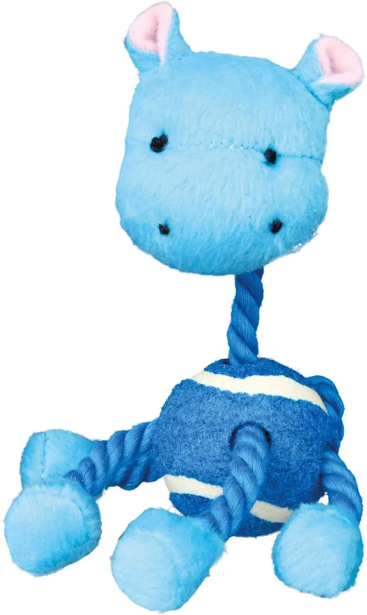 Trixie Pluche Dier met Touw en Tennisbal - 16cm - Wit/Paars - afbeelding 4 van 5