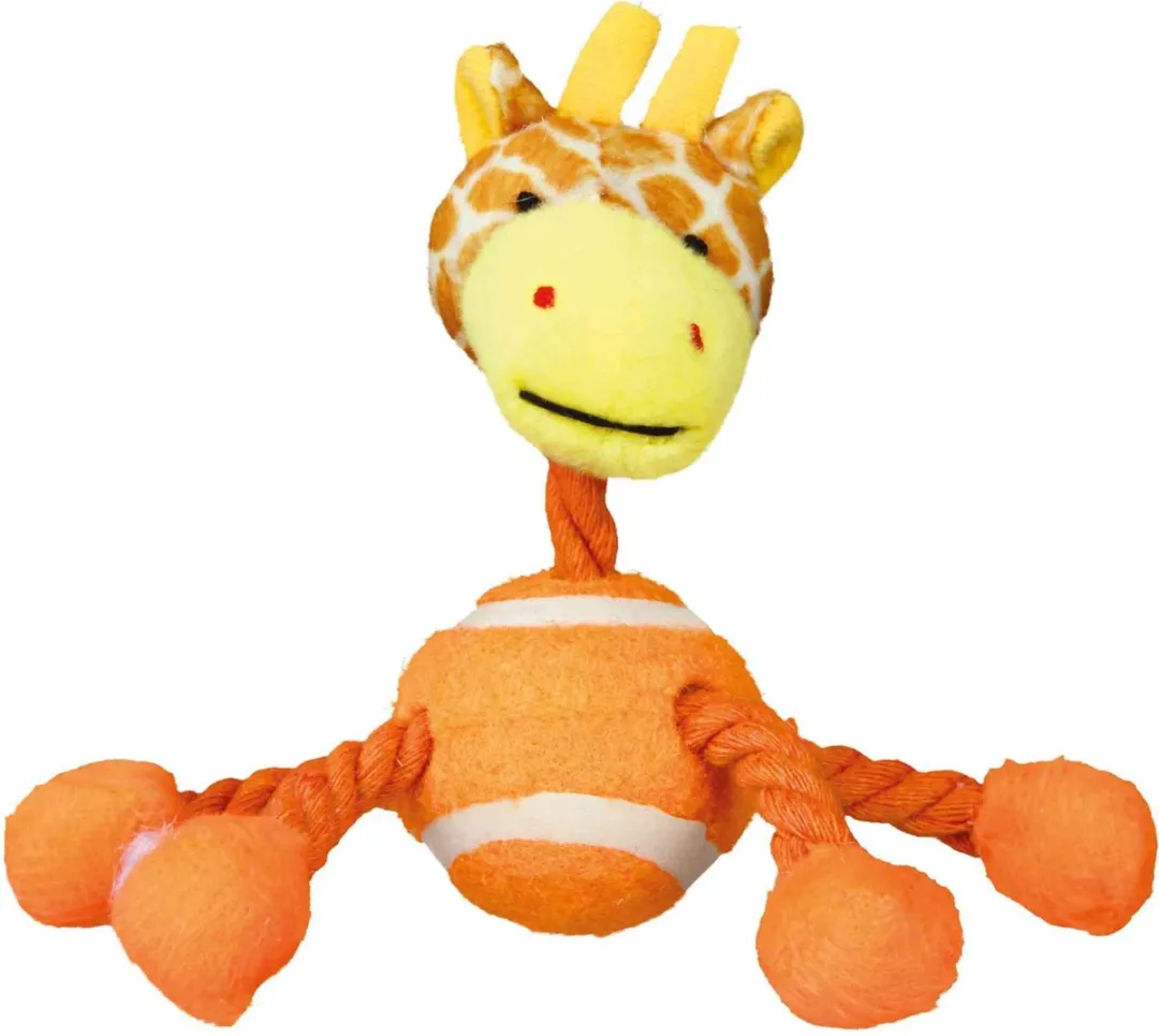 Trixie Pluche Dier met Touw en Tennisbal - 16cm - Wit/Paars - afbeelding 3 van 5
