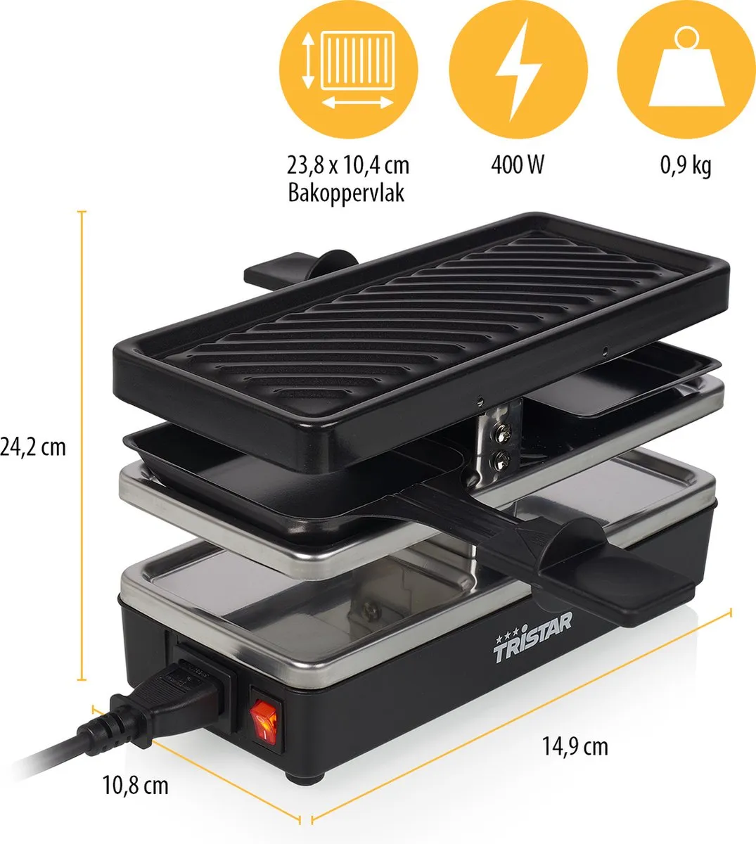 Tristar Gourmetstel RA-2741 Raclette - 400W - 2 Personen - Zwart