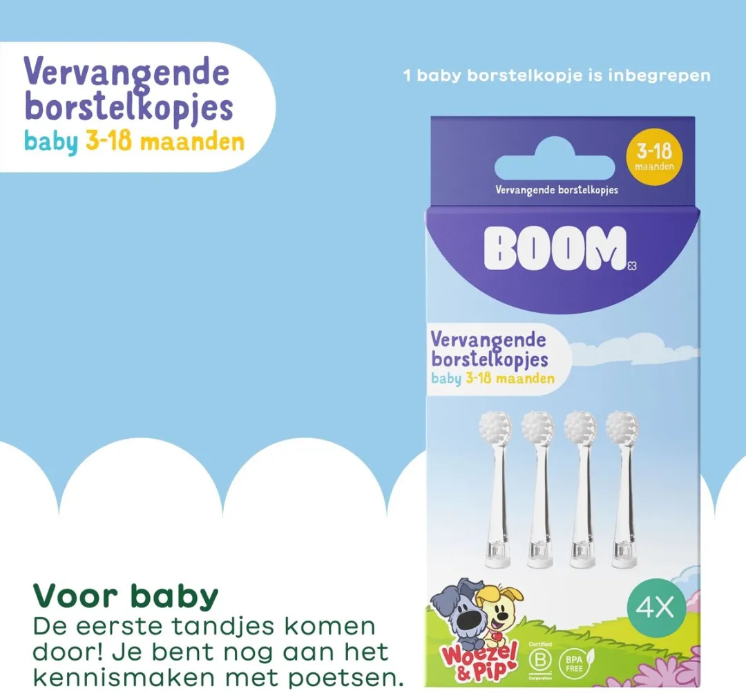BOOMBRUSH Woezel & Pip Elektrische Tandenborstel - Pip - 3-48 maanden