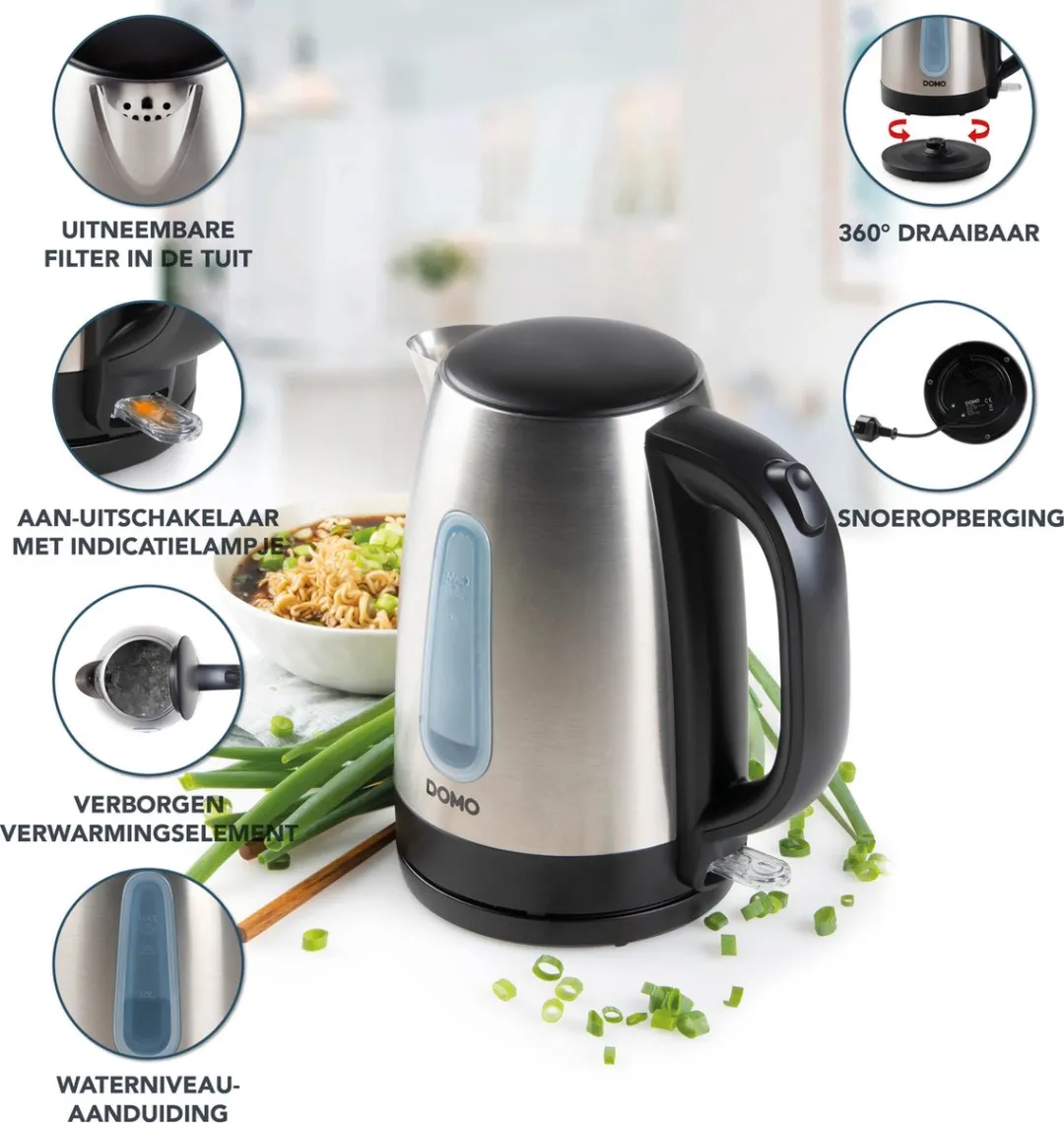 Domo DO496WK Waterkoker 1.7L - 2200W - Inox - afbeelding 3 van 6