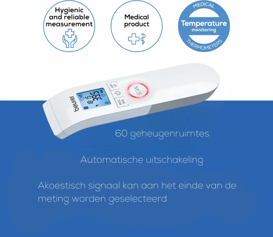 Beurer FT 95 Infraroodthermometer - Contactloos - 60 Geheugenplaatsen - Wit