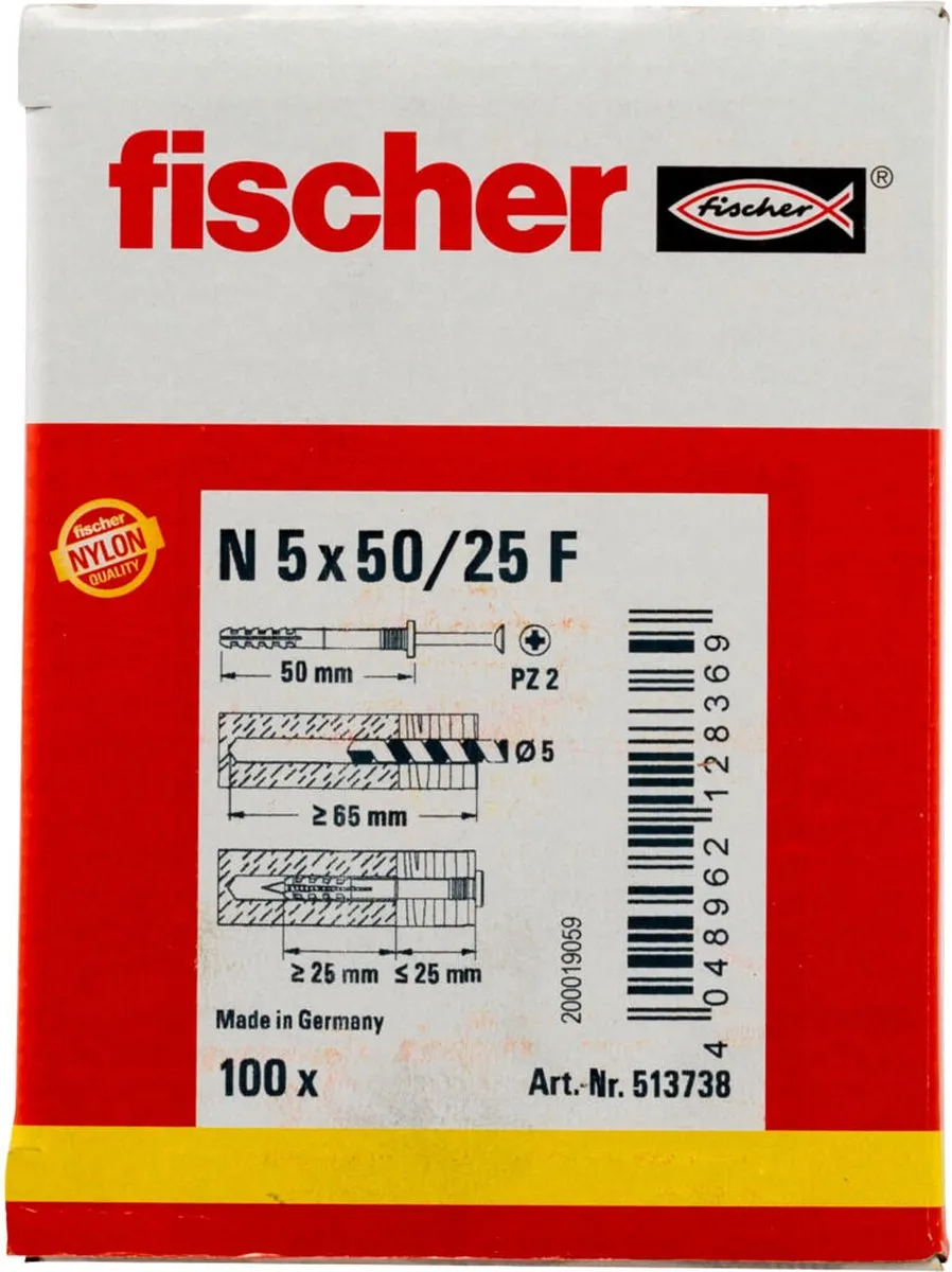 Fischer 513738 Schroef- & Muurplugset 100 Stuks - 50mm