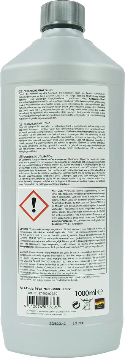Scanpart Bio Ontkalker 1L - o.a. Bosch/Braun/Krups - MPN 2790000250