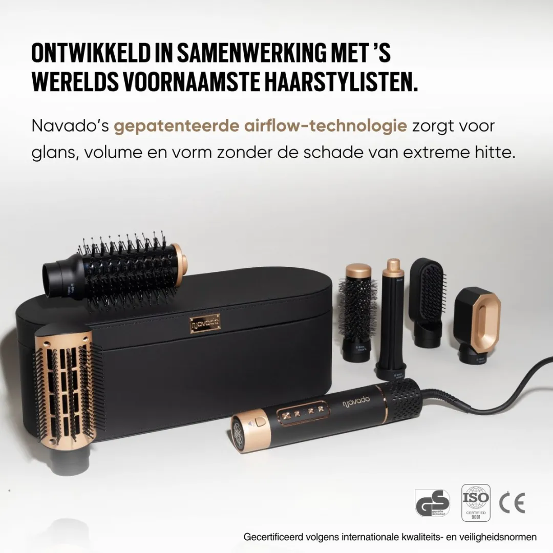 Navado Easystyler Pro Airstyler 6-in-1 - 4 Warmtestanden - Zwart